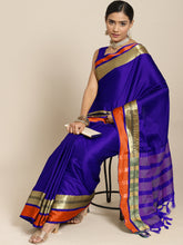 Women's Aura Silk Blue WovenDesign DesignerSaree With Blouse Piece